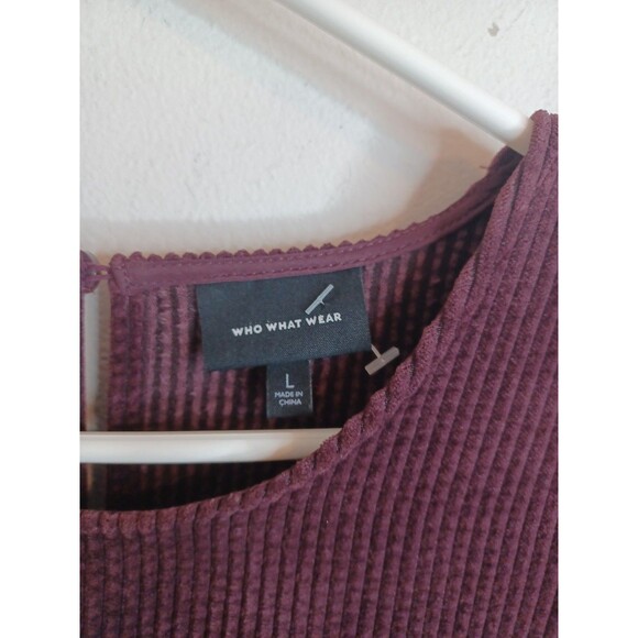 Who What Wear Babydoll Corduroy Dress Large Dark Red Maroon Pockets Puff Sleeve - Picture 4 of 9